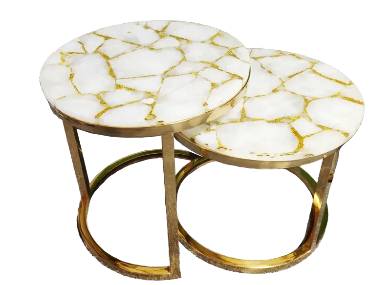 White Quartz Semiprecious Stone Nesting Tables